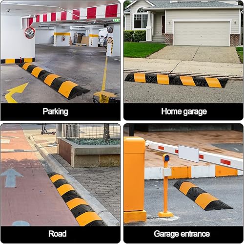 Gobbe di velocità in gomma da 101,6 cm con 4 bulloni Protezione per cavo vialetto a 2 canali Rampa Modulare Speed Bump per vialetto Parcheggio Garage Capacità di carico 100 kg, 100 × 30 × 6 cm - Honorern