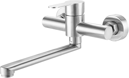 Rubinetto per Cucina a Muro, Rubinetto Lavello Cucina, Rubinetto a Parete, Braccio Girevole 23cm, Rubinetto Cucina Acciaio Inossidabile, per Lavello Cucina, Spazzolato - Honorern