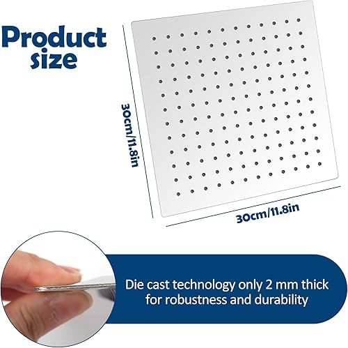Soffione Doccia Alta Pressione, 30 cm Soffione Doccia Quadrato Acciaio Inossidabile, Regolabile 360° Doccione per Doccia, Copertura Totale del Corpo - Honorern