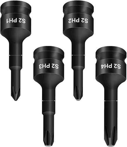 Set di 4 punte per cacciavite Corss da 3/8', per trapano elettrico a impatto, PH1, PH2, PH3, PH4 - Honorern