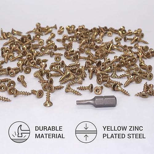 (100 pezzi) Viti per legno in acciaio zincato 3,5 x 25 mm, testa svasata, viti per truciolato giallo - Honorern