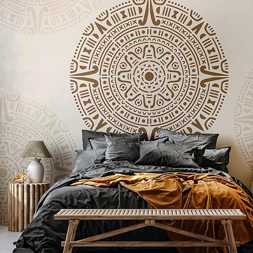 Riutilizzabile stencil da parete in plastica // MANDALA AZTECA //Art Craft Mylar template (Diametro 39cm) - Honorern