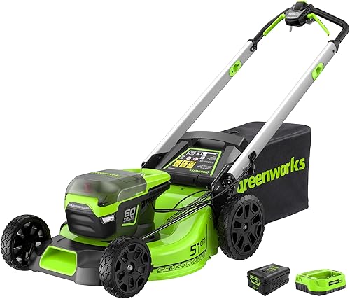 Greenworks Pro 60V 51 cm Brushless Nascower senza filo, altezza di taglio 25-85 mm, manico pieghevole, deposito verticale, con sacchetto da 60 litri (con batteria e caricabatterie da 4ah) - Honorern