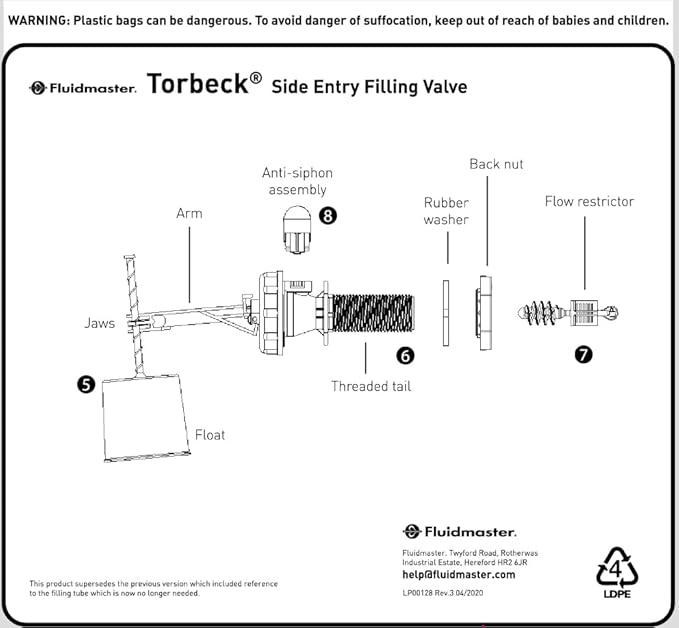 Torbeck - Valvola a galleggiante, con ingresso laterale da 1/2' (12,7 mm) - Honorern