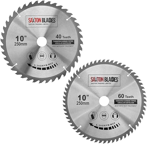 Saxton 2 lame circolari per legno TCT da 250 mm x 30 mm, 40 e 60 T, per seghe da 255 mm - Honorern