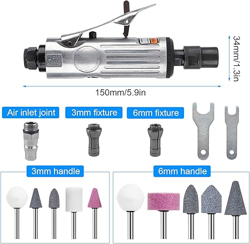 Kit Smerigliatrice Pneumatica - Levigatura, Adatto per Automobili, Mobili e Lavorazione dei Metalli, Smerigliatrice Dritta è Dotato di Teste di Levigatura Multispecifiche Integrate (nero) - Honorern