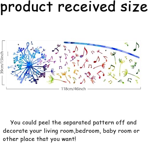 Note Musicali Colorate Dente di Leone Adesivo Murale Fiore Adesivo Acquerello Fiori Musica Note Musicali Natura Piante Home Interior Design Arte Murale Adesivo In Vinile - Honorern
