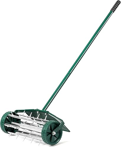 Arieggiatore Manuale per Prato, Aeratore da Giardino con Rullo Spinato e Parafango, Unghie da 3 cm, Ideale per Cortili, Giardini e Prato - Honorern