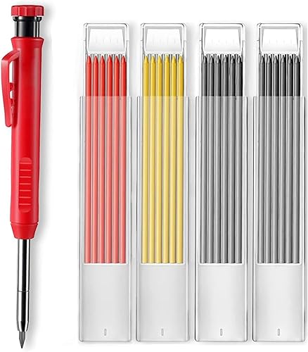 Matita carpentiere,Matite meccaniche,Matita mina,Matita falegname,1 matita falegname con 24 matite mine-Adatto per disegni architettonici e lavorazione del legno,utensili da disegno - Honorern