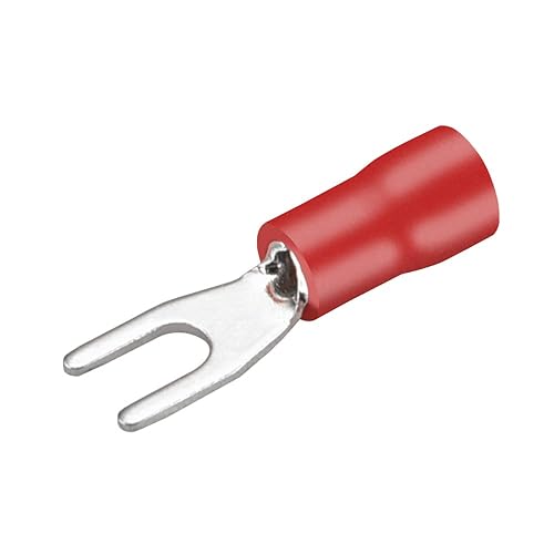 Connettori a forcella per collegare fili isolati, per crimpaggio terminali SV1.25-3, dimensione bullone #4, per cavi di 0,5-1,5 mm² (22-16 AWG), colore rosso, 100 pezzi - Honorern