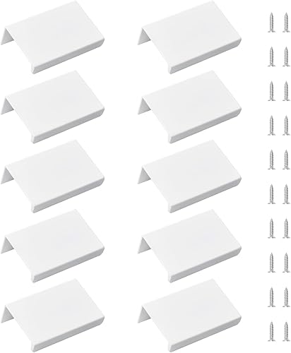 10 mini maniglie bianche nascoste per cassetti, stile moderno, in lega di alluminio, ad angolo retto, invisibili, per armadietti, cassetti, 50 mm - Honorern