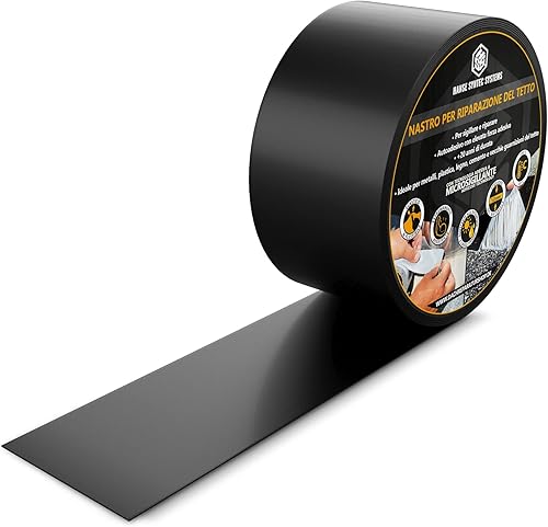Nastro per riparazioni di tetti | Tecnologia MicroSealant | efficace, durevole e applicabile a tutti | Nastro autoadesivo (5 cm di larghezza / 5 m di lunghezza, Nero) - Honorern
