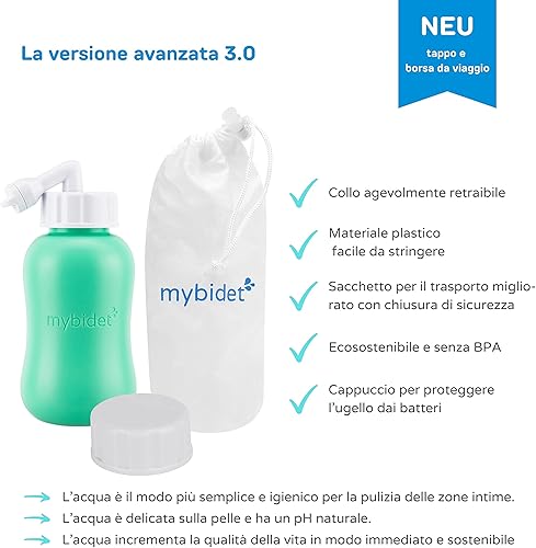 Il bidet portatile originale MYBIDET 3.0, bottiglia peri con borsa da viaggio doccia intima come bidet potatile per una pulizia intima con acqua, bottiglia perineale - Honorern