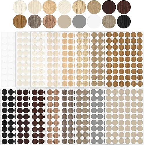 Tappi Coprivite Adesivi, 16 Fogli Coprivite Impermeabile, 864 Pezzi Copertura per Fori in Mobili, Adesivi Copri foro Vite, Coperture per viti in legno per mobili, per Armadi, Tavoli e Mobili (21mm) - Honorern