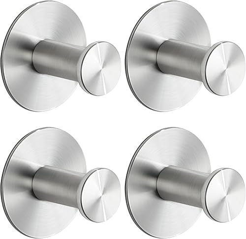 SAYAYO Ganci Adesivi Ganci Portasciugamani in Acciaio Inox Gancio Accappatoio Bagno Argento, Gancio Appendiabiti Autoadesivo Appendi Strofinacci Cucina, 4 Pezzi - Honorern