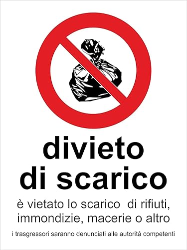 NEW CARTELLO SEGNALETICO - DIVIETO DI SCARICO rifiuti - Adesivo Extra Resistente, Pannello in Forex, Pannello In Alluminio (PANNELLO IN ALLUMINIO 20X31 CM) - Honorern