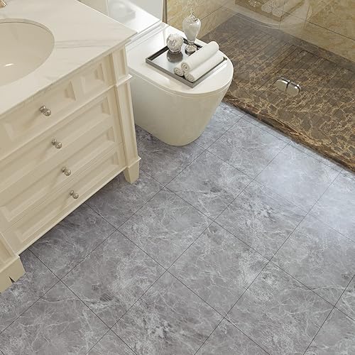 Piastrelle Adesive Pavimento Marmo Grigia PVC Adesivo Pavimento Piastrelle Adesive Cucina Impermeabile Adesivi per Piastrelle Pavimento Bagno Mattonelle Adesive Garage 1.5mm 30cm×30cm 12 Pezzi - Honorern