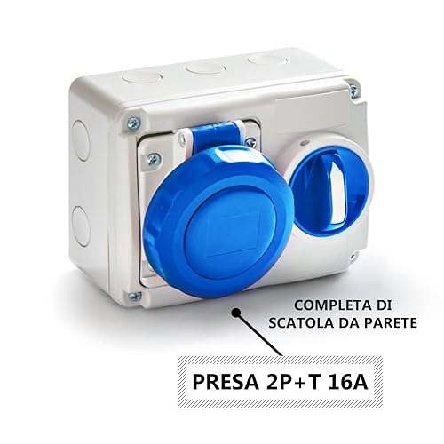 PRESA INDUSTRIALE INTERBLOCCATA 16A 3P+T TRIFASE IP67 4 POLI DA PARETE O INCASSO ORIZZONTALE 380V CON SEZIONATORE PROFESSIONALE CON SCATOLA DA PARETE OMAGGIO MARCA ROSI - Honorern