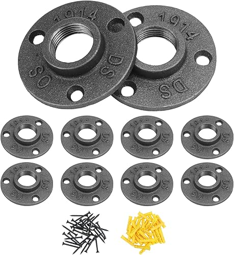 Confezione da 10 flange filettate 3/4'' BSP a 3 fori, flange di collegamento in ghisa malleabile, per bricolage, stile vintage con viti - Honorern