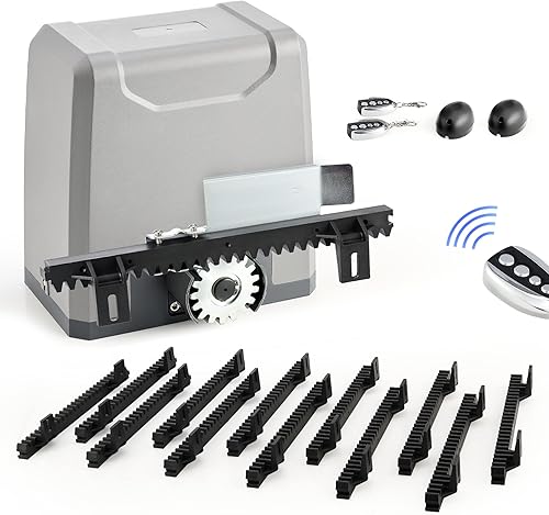 400W Motore Cancello Scorrevole, Kit Automazione Cancello Scorrevole per Porte Fino a 1000kg 12m con 2 Telecomandi, 4m Cremagliera e Sensori a Infrarossi per Giardino Garage - Honorern