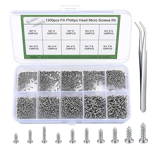 1200 Pezzi Micro Kit di Viti,Micro Kit di Riparazione Viti,Set di Mini Viti Autofilettanti,Viti Autofilettanti Nichelate,per Occhiali Telefoni Orologio Fotocamere Laptop - M1/M1.2/M1.4/M1.7 - Honorern