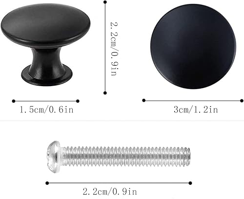 12PCS Nero Pomelli per Porta,Pomelli per Mobili con Viti,Fungo Manopola Maniglia,30mm Manopole dei Cassetti,Maniglia per armadietto, Pomelli per Cassetti per porta, armadio, cassetto e credenza - Honorern