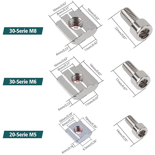 Set di 20 pietre scanalate M6, serie 2020 M5, scanalatura a T tipo B, acciaio al carbonio T e vite a esagono incassato, set di connettori per fessure di estrusione del profilo in alluminio - Honorern