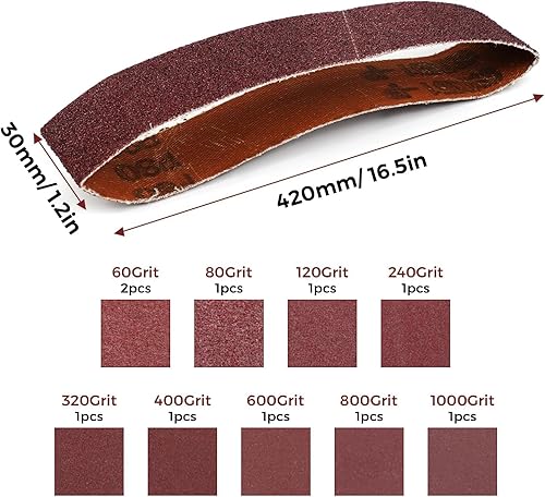 OUYANG Nastro abrasivo, 10 pezzi, 60/60/80/120/240/320/400/600/800/1000, per levigatrice a nastro, smerigliatrice, nastro abrasivo (nastro abrasivo 420 x 30 mm) - Honorern