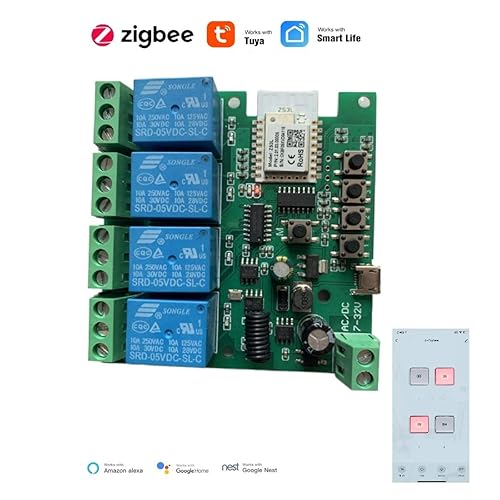 Interruttore relè ZigBee a 4 canali, 12 V, autobloccante, con interruttore smart timer, funziona con Alexa Google Home - Honorern