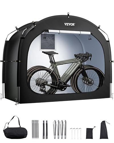 VEVOR Spaziosa Tenda per Riporre le Bici all'Aperto con Finestra Ventilata, Tenda Impermeabile Arco Superiore con Fibra di Vetro e Doppie Cerniere Nero da 3 a 4 Bici 2030 x 1220 x 1690 mm - Honorern