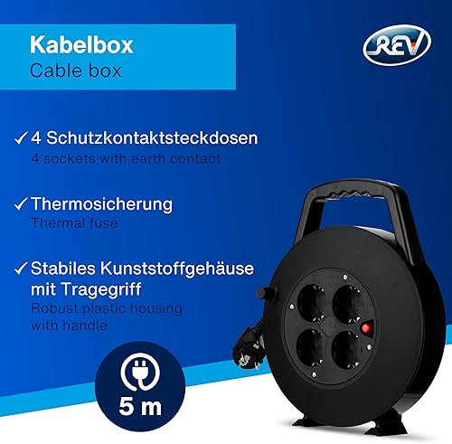 REV Ritter 008818114 - Avvolgicavo a 4 prese, 5 m 3G1,5, colore: Nero - Honorern