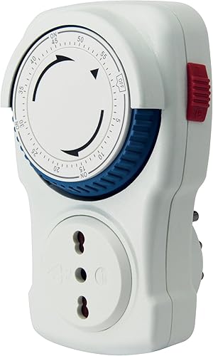 Electraline 58108 Timer Meccanico, Regolazione di Countdown Fino a 60 Min. Spina 16A a Presa bivalente 10/16 A, Bianco - Honorern