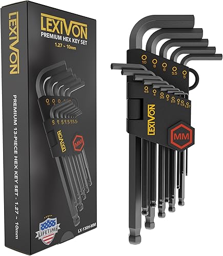 Set di chiavi a brugola, 13 pezzi, chiavi esagonali metriche di alta qualità, a forma di L, design con estremità sferica a braccio lungo, in acciaio legato S2 di grado industriale (LX-130H-MM) - Honorern