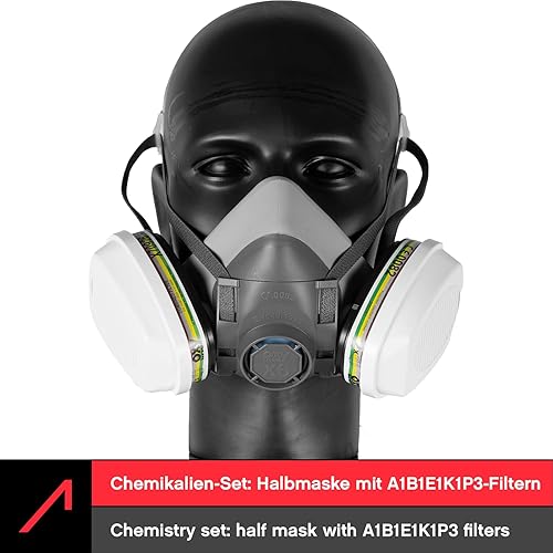 ACE Set di protezione respiratoria contro le sostanze chimiche - Maschera con doppio filtro A1B1E1K1P3 - Semimaschera contro polveri, gas e vapori - Honorern