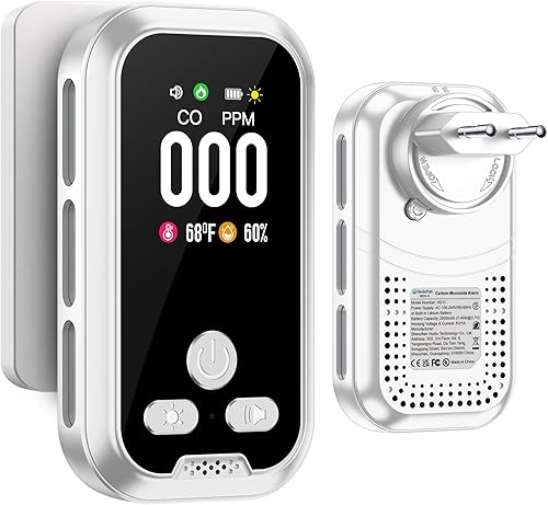 Rilevatori di Monossido di Carbonio con Spina per Casa, Allarme di Monossido di Carbonio (CO), con Grande Schermo a Colori, Rilevamento e Risposta Rapida, Bianco, HD11-C-V2 - Honorern