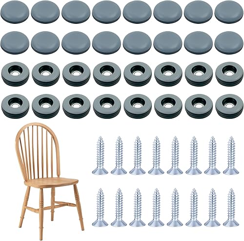 32 Pezzi Silenzioso PTFE Scivoli per Sedie, 22mm Tipo di Vite/Autoadesivo Feltrini in Teflon, Liscio Piedini per Mobili in Teflon con 16 Pezzi Vite, Pavimenti Scivoli per Tappeti Protezione dei Mobili - Honorern