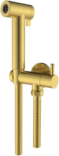 Kit Idroscopino Wc Doccetta Ottone Portatile Shut-Off Monogetto Azionamento a Leva (1, Oro Bronzato Spazzolato Tondo) - Honorern