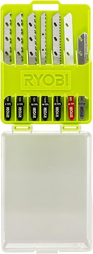 Ryobi 5132002812 Kit di lame per seghe 10 pezzi|Set di lame per seghetto alternativo per legno, plastica, pietra, Granito e metallo|Adatto per sega seghetto Des One + System|Attacco Universale|6 pezzi - Honorern