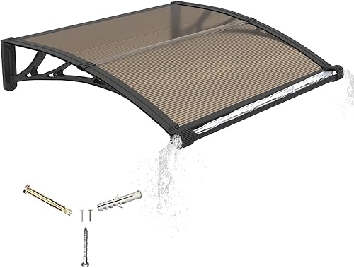Pensilina da Esterno 80x100 cm in Policarbonato con Grondaia Integrata, Baldacchino Tettoia per Porta, Finestra e Veranda, con Protezione UV, Antipioggia e Antineve - Honorern