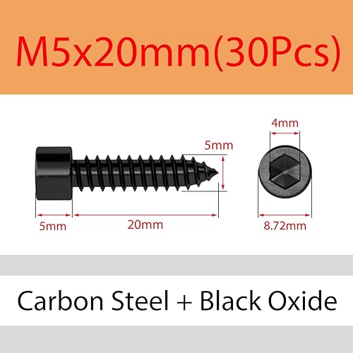 M5 x 40mm 30 Pcs Livello 8.8 Viti autofilettanti auto-perforazione Acciaio al carbonio Testa Cilindrica Relatore Tromba Tappo presa Viti per legno Nero - Honorern