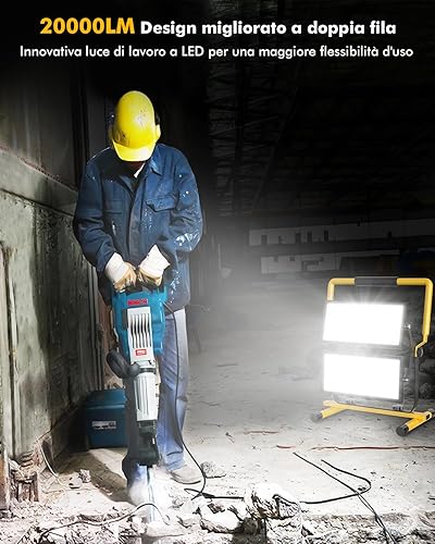 Faretto Led da Cantiere 200W 20000LM Faretti area di lavoro Faro LED Esterno - IP66 Impermeabile Portatile Proiettori con Spina e Staffa, Rotazione 360° Lampada per Edilizia Garage Officina - Honorern