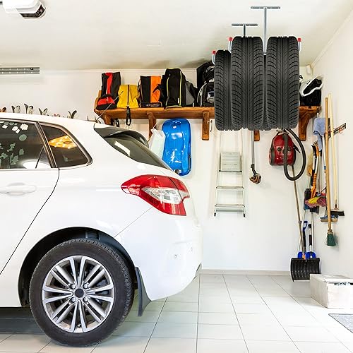 Relaxdays Porta Utensili da Soffitto, 2 Ganci, Fino a 25 kg, Garage e Officina, in Acciaio, HxL: 30x42 cm, Argento Rosso, 1 pz - Honorern