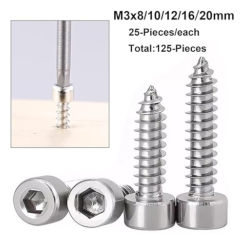 Viti Autofilettanti a Testa Cilindrica con Esagono Incassato,Viti Per Legno M5x12/16/20/25/30mm,Viti Testa Brugola Acciaio Inox A2 V2A Per DIY,Riparazioni Domestiche,Legno. - Honorern
