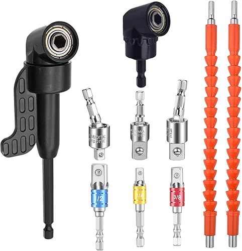 10 Pezzi Set di Punte di Prolunga per Cacciavite, 2 Adattatore per Trapano Angolo Retto a 105 Gradi, 2 Trapano Flessibile Adattatore Esagonale Avvitatore, Accessori Avvitatore - Honorern