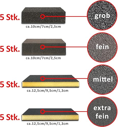 Berninja Spugna abrasiva (20 pezzi): 4 specifiche assortimento (grossolano, medio, fine, superfino), blocchi abrasivi a mano blocco abrasivo, blocco abrasivo, per legno - Honorern