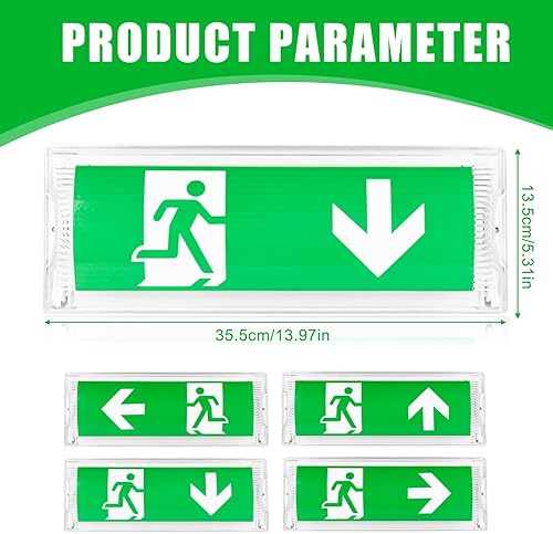 Illuminazione di emergenza a LED, con batteria di emergenza fino a 3 ore, luce di uscita di emergenza, segnale di uscita di emergenza, con 4 pittogrammi di uscita di emergenza, 100 lampadine, - Honorern