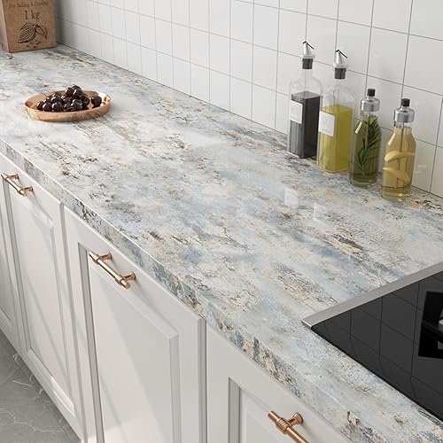 FunStick Carta da Parati Effetto Legno Grigio e Blu Carta da Parati Adesiva Muro Bagno Carta da Parati Adesiva Mobili Legno Pellicola Adesiva per Mobili Piano Cucina Legno Grigio Blu Legno 30CM×5M - Honorern