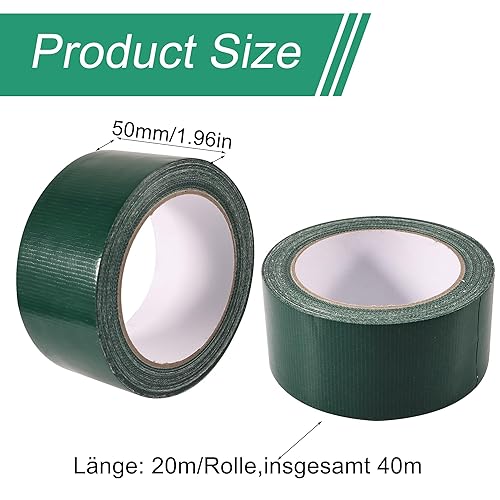 2 rotoli da 50 mm x 20 m, colore verde, nastro corazzato extra forte, nastro in tessuto colorato, impermeabile con eccellente forza adesiva, nastro di riparazione industriale - Honorern