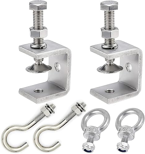 Set di 2 morsetti a C in acciaio inox con ganci in acciaio inox e viti ad anello, morsetto da 30 mm, pinza di fissaggio regolabile, campo di serraggio è 0-25 mm - Honorern