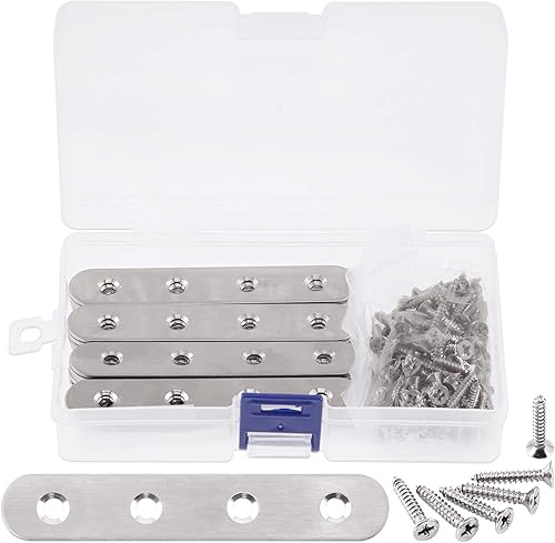 Set di 20 staffe piatte dritte in acciaio inox da 50 mm e 40 viti autofilettanti (50 mm) - Honorern
